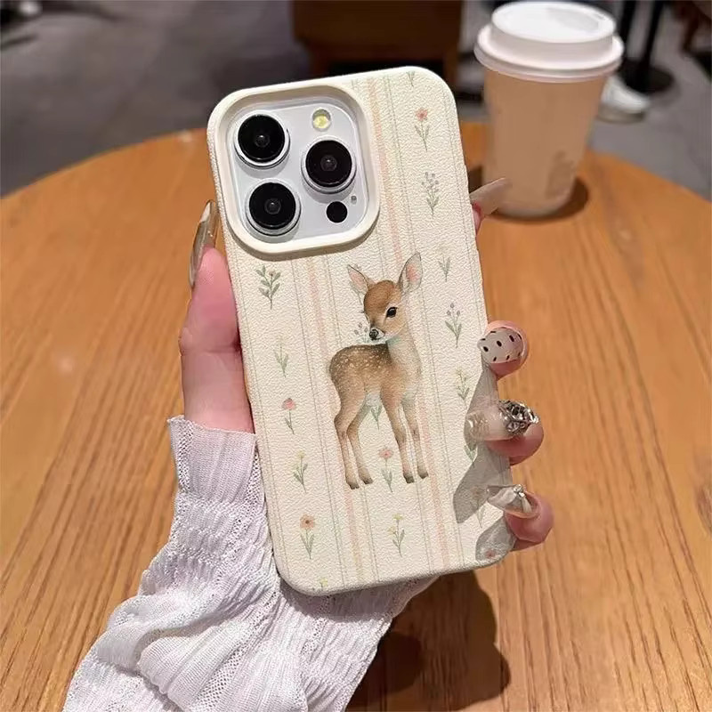 Handyhülle mit Hirsch- und Blumen-Streifenmuster für iPhone 11 bis iPhone 17 Pro Max von LTAO - Bild 2