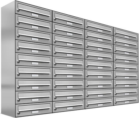 AL Briefkasten-System für 36 Parteien, Aufputzmontage, silberfarben, B/H/T: 153,537 x 103,5 x 27,5 cm - Bild 1
