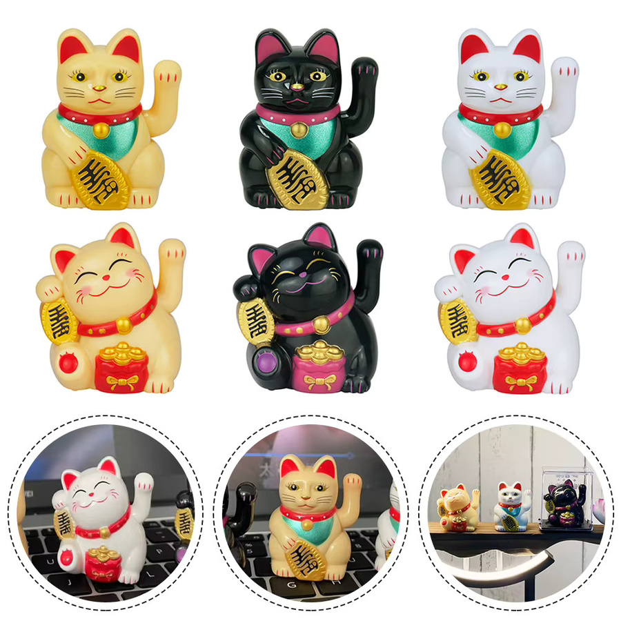 Solarbetriebene Kucky Cat Beckoning Fortune Cat Automatische winkende Katze in Dunkelgrau als Tischdeko für Büro und Auto - Bild 6