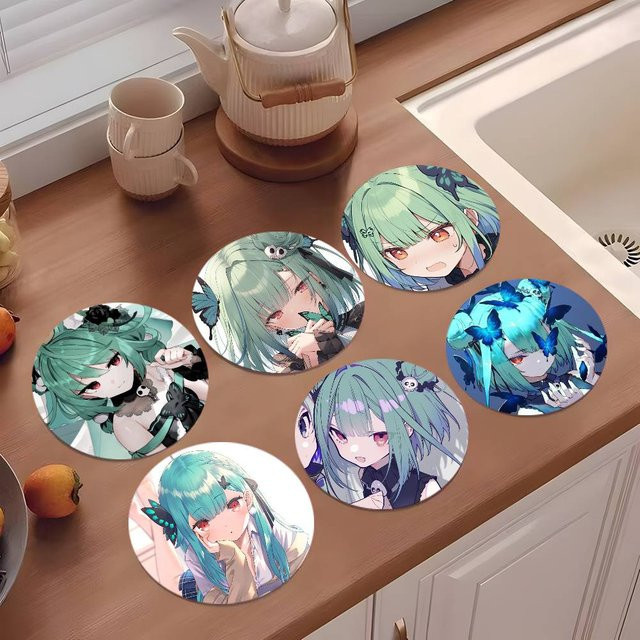 Hololive VTuber Uruha Rushia Anime Untersetzer aus Holz, rund, mehrfarbig, Durchmesser: 10 cm - Bild 1