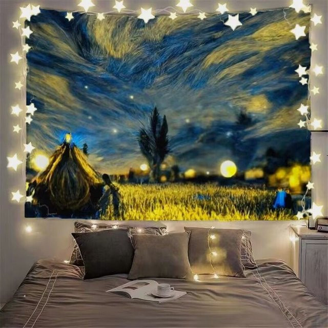 Wandteppich Sternennacht von VIKAMA in Blau als dekorative Kunst für dein Wohnzimmer und Schlafzimmer - Bild 1