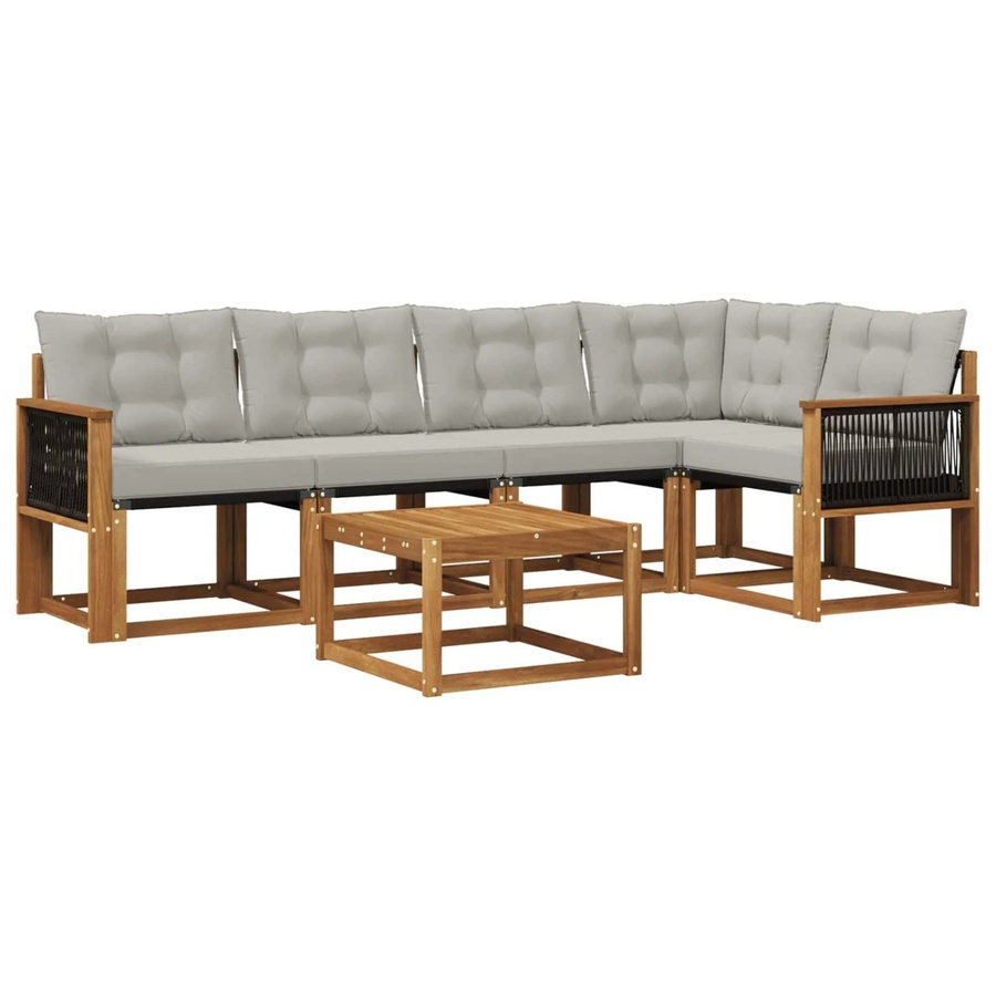 vidaXL Outdoor-Sofagarnitur L-Form aus Akazienholz mit 6 Kissen in Natur und Hellgrau - Bild 2