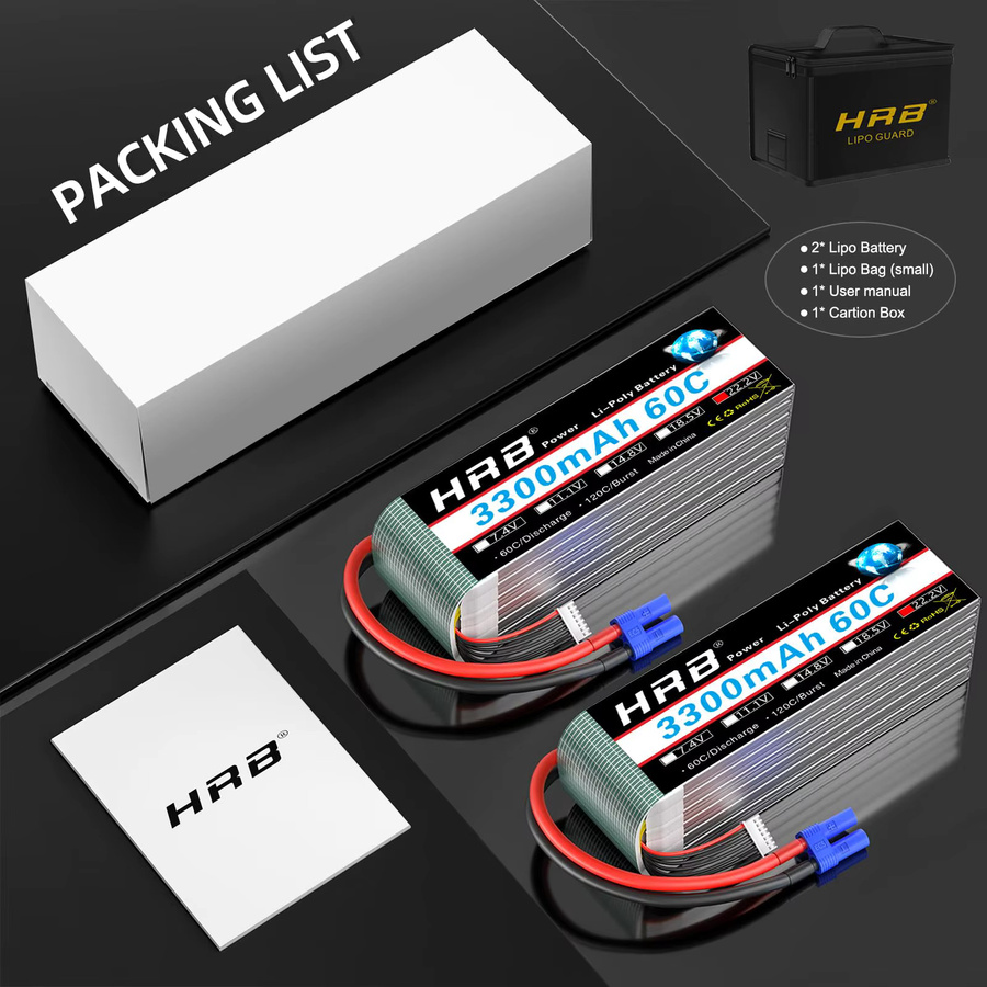 HRB LiPo Batterie 6S 22,2V 3000mAh 60C mit XT60 Stecker für FPV Drohnen, Flugzeuge und Boote - Bild 4