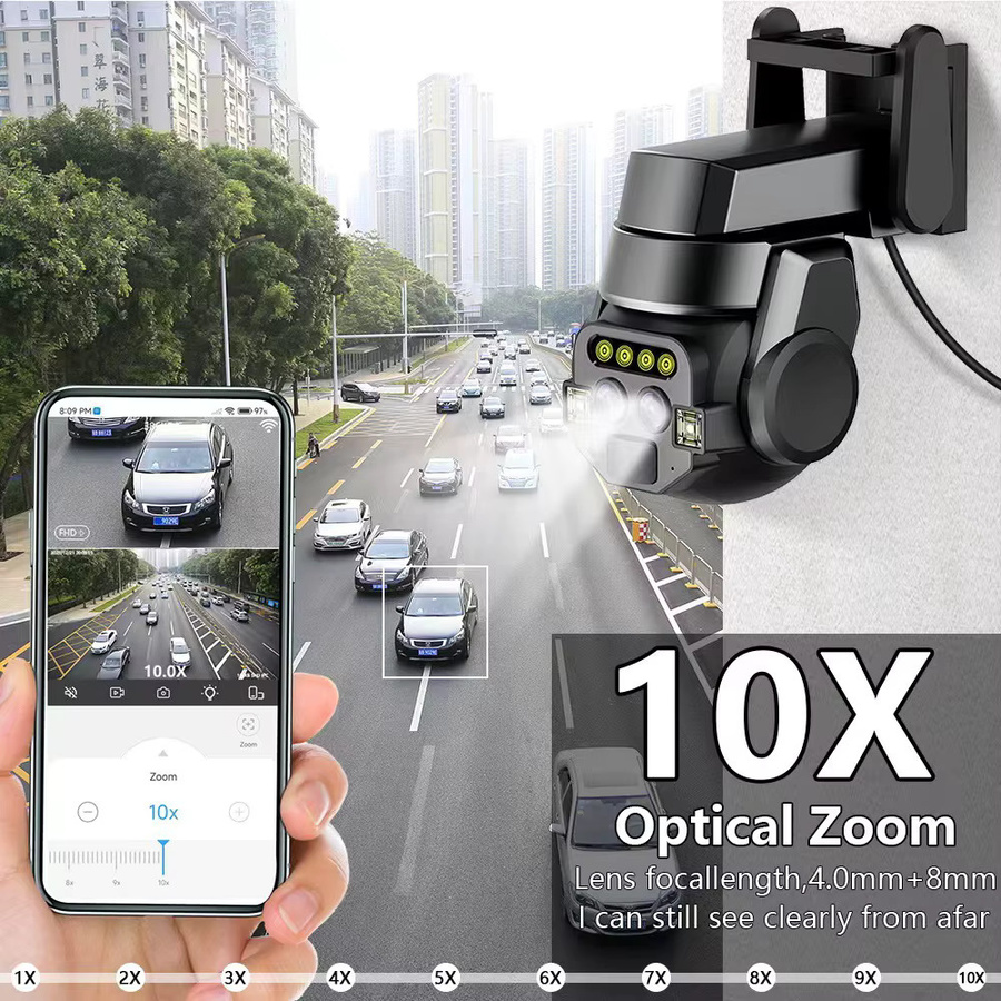 Jaxcam 8MP 4K PTZ WLAN-Kamera mit Doppellinse, Doppelbildschirm, 10X Zoom, Menschenerkennung und Auto-Tracking für die Außenüberwachung in Schwarz - Bild 2