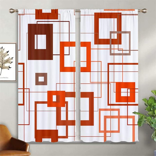 Yiran Furniture Moderne abstrakte Kunstvorhänge mit quadratischem Design, 2er-Set, Mehrfarbig, Semi-transparent, Breite: 50 cm, Höhe: 160 cm - Bild 1