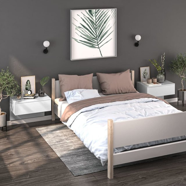 vidaXL Wand-Nachttische 2er-Set in Weiß Hochglanz aus Holzwerkstoff, B/T/H: 40 x 40 x 1 cm - Bild 2