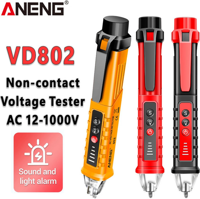 ANENG VD802 Berührungsloser Spannungsprüferstift für AC-Spannung 12-1000 V, NCV Durchgangsdetektor und Tester in Rot - Bild 1
