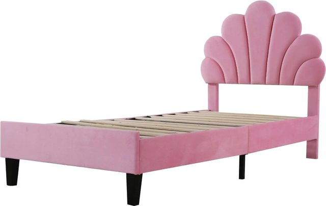 okwish Polsterbett Kinderbett in Blumenform aus Samt in Hellrosa, B/T/H: 90 x 200 x 104,5 cm - Bild 1