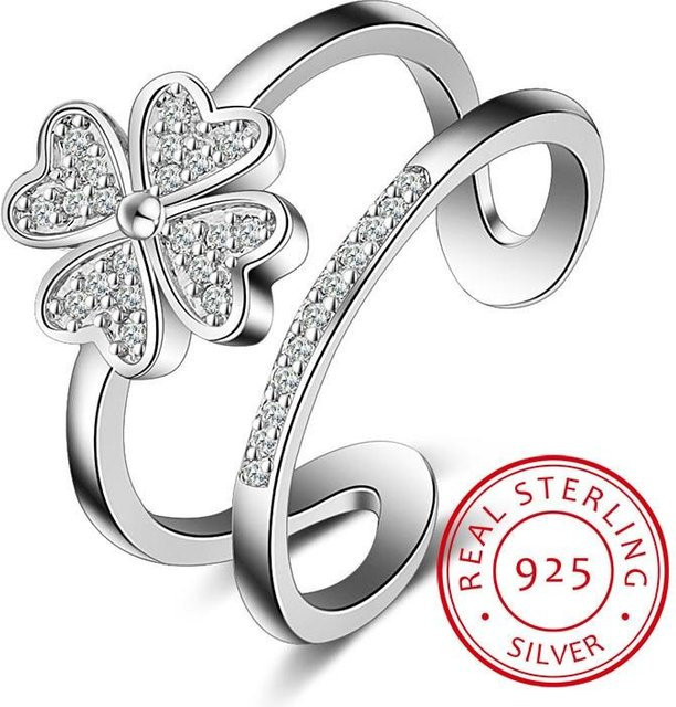 YIRAN Jewelry Ring, 925 Silber, Zirkonia, Damen, Glücksklee - Bild 1