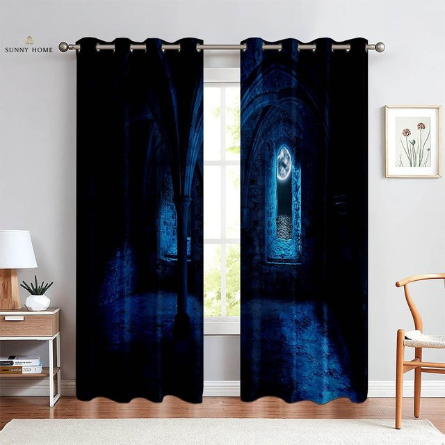 Yiran Furniture Halloween Vorhänge mit Totenkopf-Cartoon-Druck, 2er-Set, semi-transparent, B: 50 cm, H: 140 cm - Bild 1