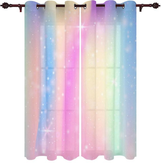 A Family Of Home Textiles Starlight Rainbow Spots Vorhang mit Sternen-Design, halbtransparent, Mehrfarbig, Breite: 100 cm, Höhe: 130 cm - Bild 1