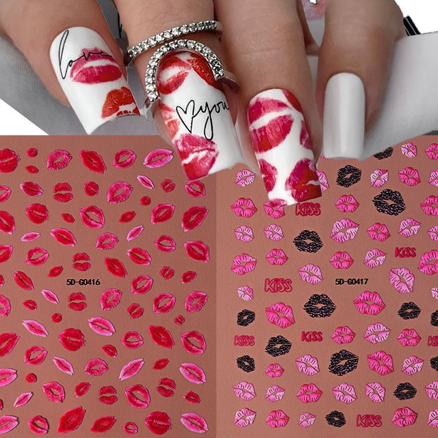 HotPress Nagelaufkleber Lippen, rot/rosa, glänzend, Unisex - Bild 1