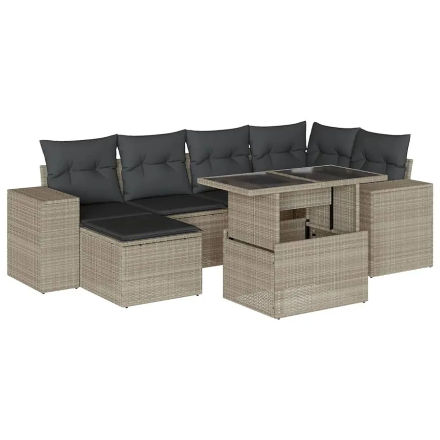 vidaXL 7-teilige Garten-Sofagarnitur in L-Form aus Polyrattan mit Kissen in Hellgrau - Bild 2