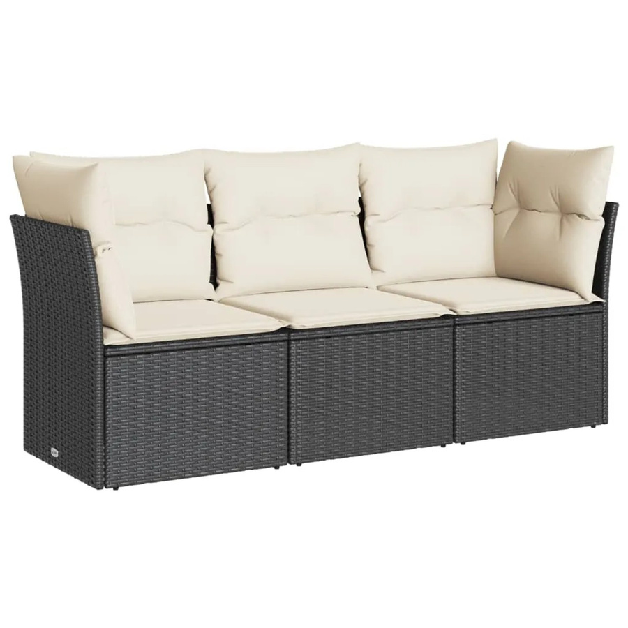 vidaXL 3-tlg Garten-Sofagarnitur in L-Form aus schwarzem PE-Rattan mit Sitzkissen und Stauraum - Bild 2