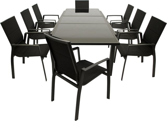 DEGAMO Gartenmöbel Garnitur TORINO 9-teilig aus Aluminium und Glas in Anthrazit und Schwarz - Bild 1