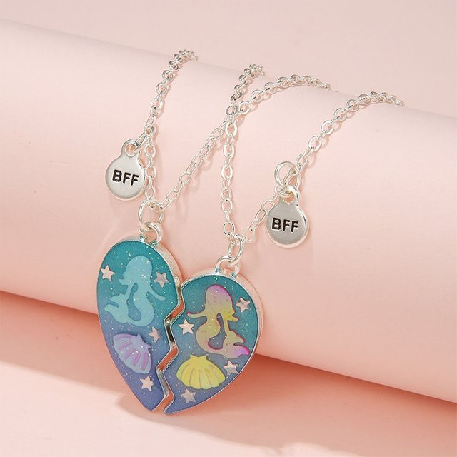 qpeach Halskette, Meerjungfrau Shell, Gebrochenes Herz, Silber, Kinder - Bild 1