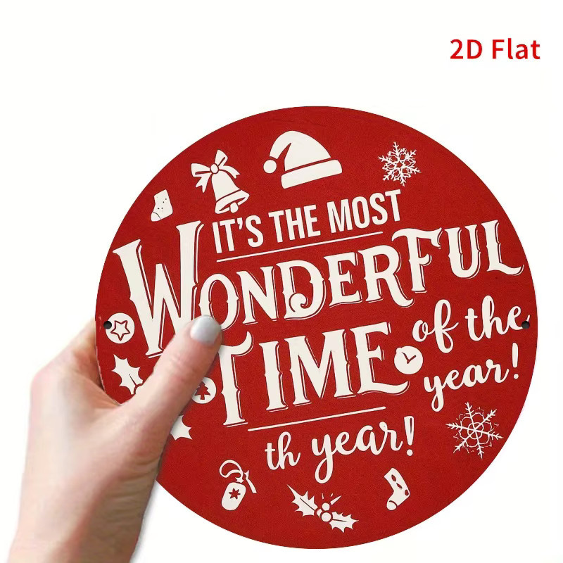Potdemiel Metallwandkunst It's the Most Wonderful Time of the Year Weihnachtsdeko mit Schneeflocken und Typografie, Durchmesser: 19,81 cm, Rot - Bild 3