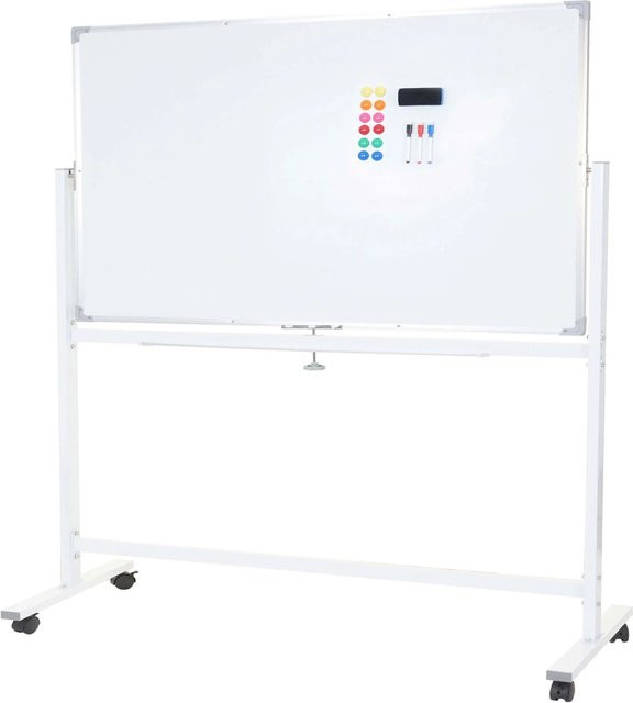 Proregal Whiteboard Mobil mit Rollbar und Zubehör, Magnettafel und Pinnwand, Weiß, H x B x T: 186 x 186 x 56 cm - Bild 1