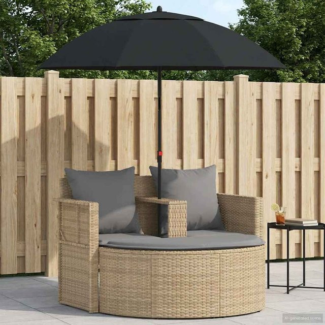 VD Home Furnishing Gartensofa Set aus Poly-Rattan in L-Form mit 8 Teilen, Beige und Hellgrau, inklusive Polster und Ottoman - Bild 1