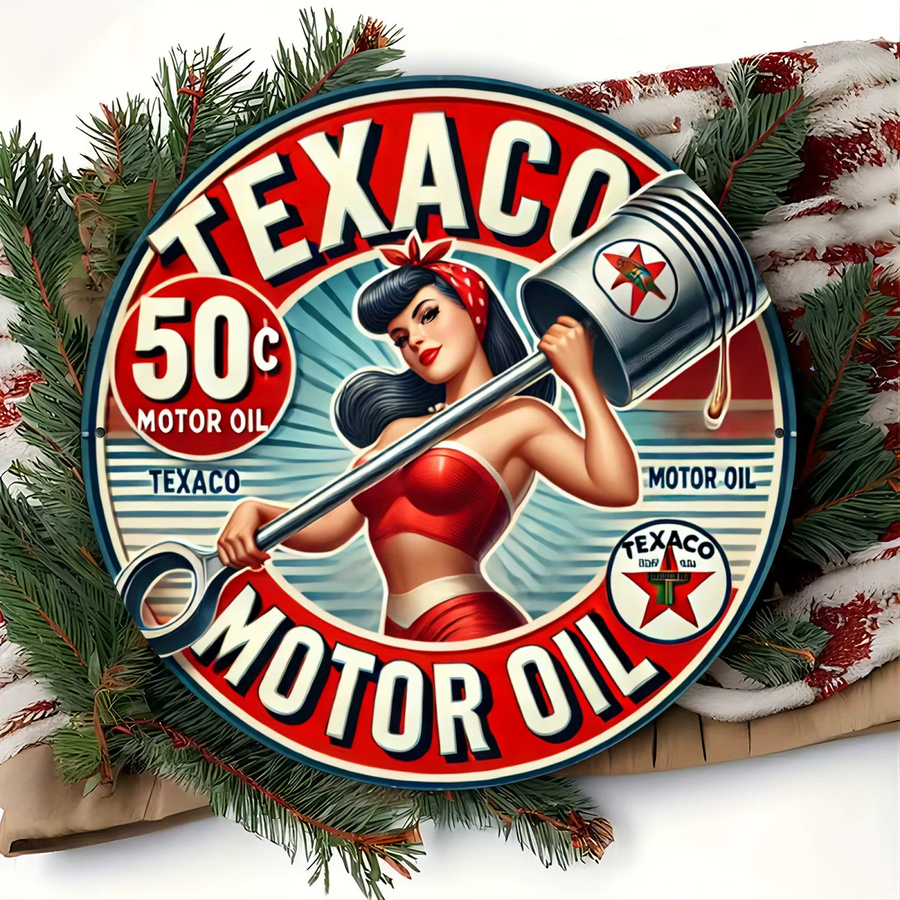 Vintage Texaco Tankstelle Metallwandkunst aus Aluminium, mehrfarbig, B: 20 cm, H: 20 cm - Bild 5