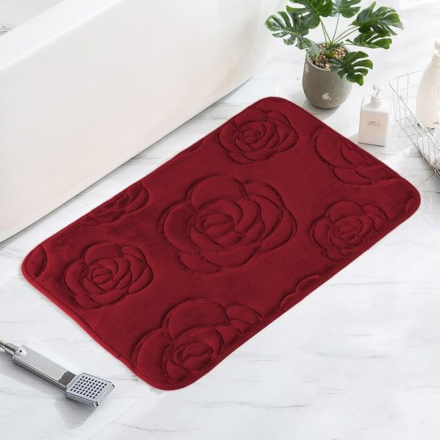 Rutschfeste Badezimmer Fußmatte NATAWA in Weinrot mit Rosenmuster, B/T: 60 x 40 cm - Bild 1