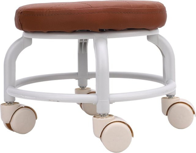 Koogeelife Rollhocker mit 360-Grad-Drehung, runder Mini Rollersitz aus wasserdichtem PU-Kunstleder in Braun - Bild 1