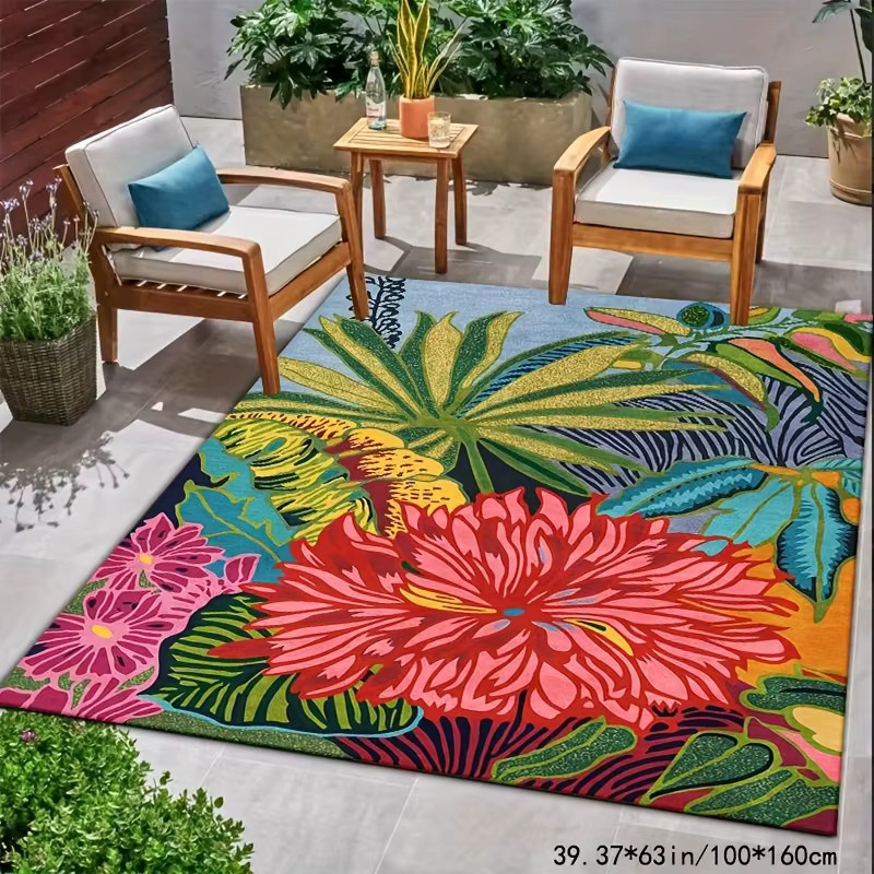 VIKAMA Outdoor-Teppich mit floralem Blumenmuster in Multicolour, rechteckig, Breite: 120 cm, Tiefe: 80 cm - Bild 4