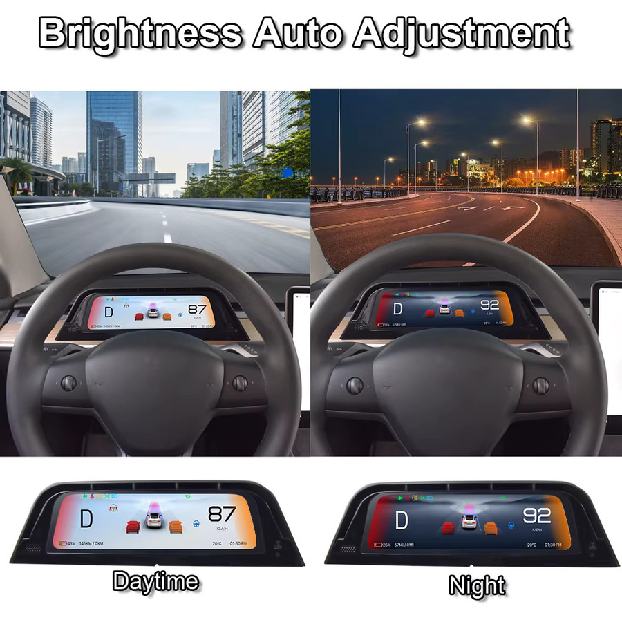 Onlysay 9,6 Zoll Armaturenbrett-Bildschirm für Tesla Model 3 Highland mit kabellosem CarPlay und Android Auto HUD in Schwarz - Bild 6