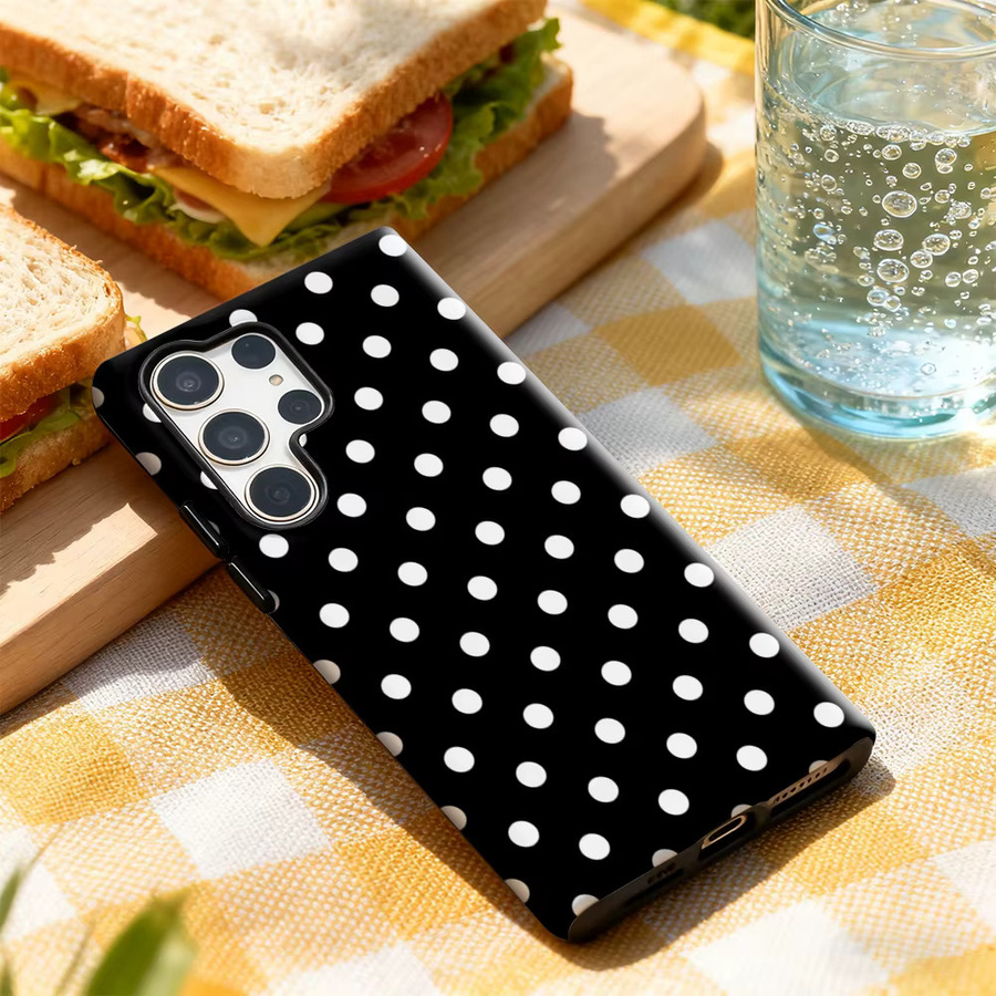 Handyhülle mit schwarz-weißem Polka Dot Muster für Samsung Galaxy S25 Ultra, S24 und S23 Ultra Plus mit glänzender doppellagiger Rückseite - Bild 3