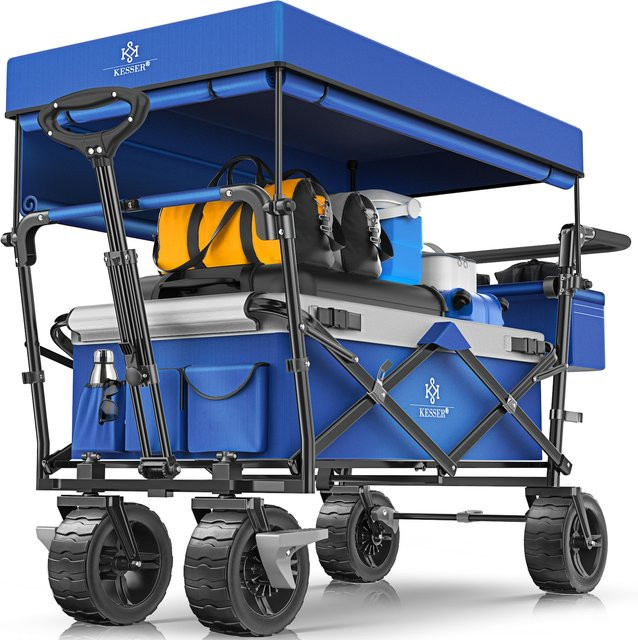 KESSER Bollerwagen GT9000 faltbarer Handwagen mit Dach und Abdeckung, belastbar bis 150 kg, mit Hartgummi-Rädern und Feststellbremsen - Bild 1