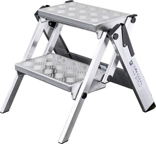 MUNK Günzburger Klapptritt ML 2 Stufen aus Aluminium in Silber mit rutschfesten Gummifüßen, Trittfläche B: 36,0 cm, T: 23,0 cm, max. Arbeitshöhe: 2,45 m - Bild 1