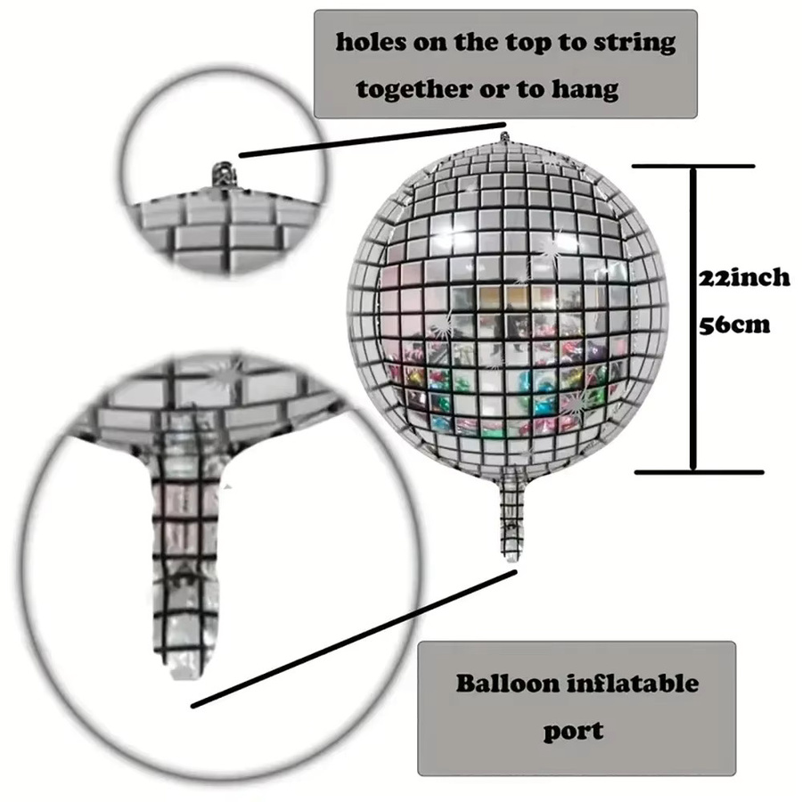 6 Stück BALONAQ 4D Disco Folienballons in Silber, 22 Zoll Laser Aluminiumballons für Retro Party Dekoration - Bild 4