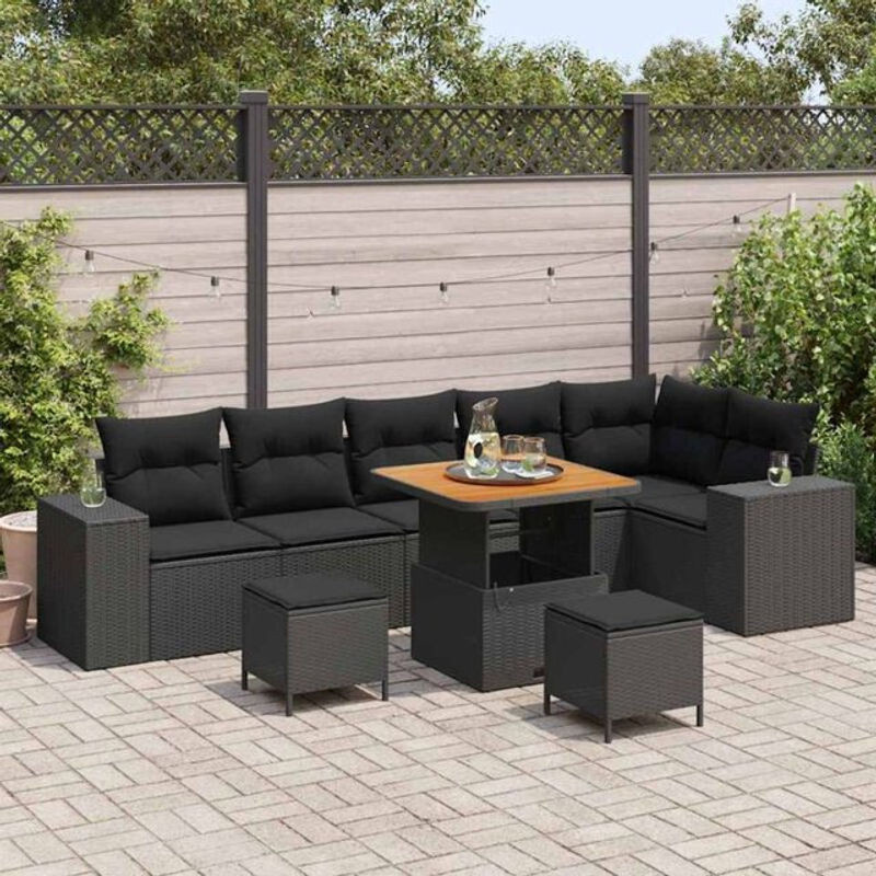 vidaxl Garten-Sofa-Set aus Poly-Rattan in Schwarz, 9-teiliges modernes Loungemöbel-Set - Bild 1