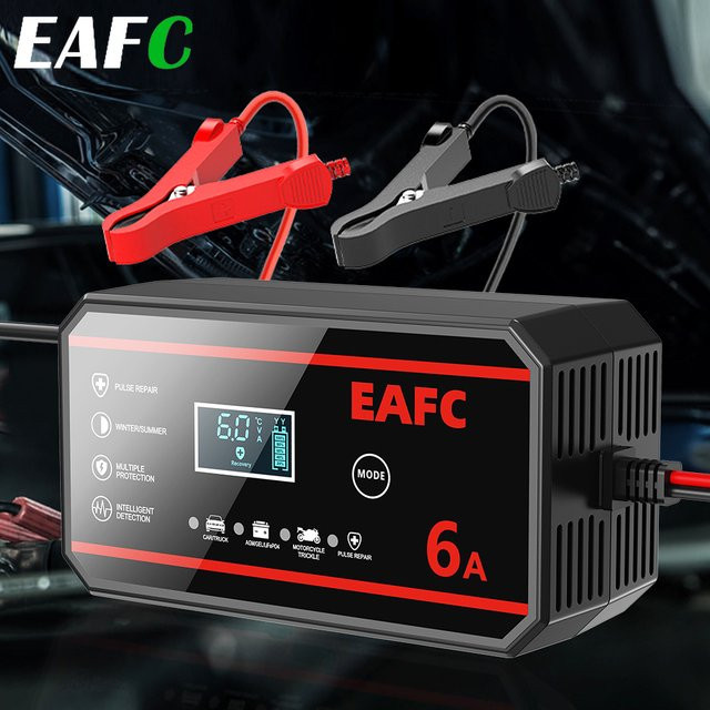 EAFC Tragbares Smart Batterieladegerät für Lithium LiFePO4 und Blei-Säure-Batterien, 12V, Schwarz - Bild 1