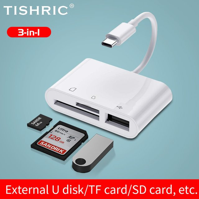 Tishic 3 in 1 USB C Kartenleser für TF und SD Karten in Weiß - Bild 1