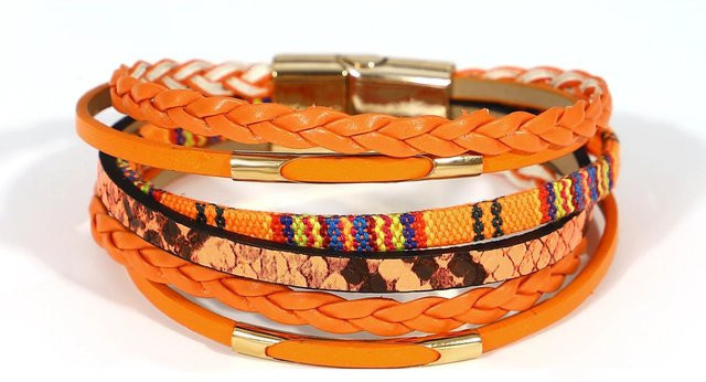 Amorcome Wickelarmband, orangefarbenes Leder, Damen und Herren - Bild 1