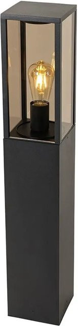 QAZQA Charlois Stehende Außenleuchte Schwarz mit Rauchglas, Höhe: 80 cm, IP44, Aluminium - Bild 1