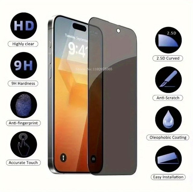 SnakeGlass 2er Pack Anti-Spy Panzerglas Sichtschutzfolie für iPhone 11 12 13 14 15 16 17 Pro Max XR XS Max 7 8 - Bild 1