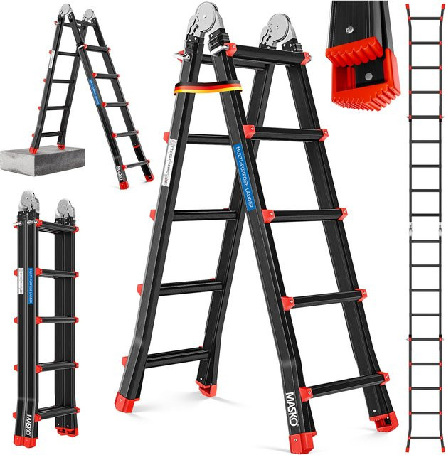MASKO 6in1 Mehrzweckleiter aus Aluminium mit 20 Sprossen, Farbe: Schwarz, Höhe: 520 cm - Bild 1