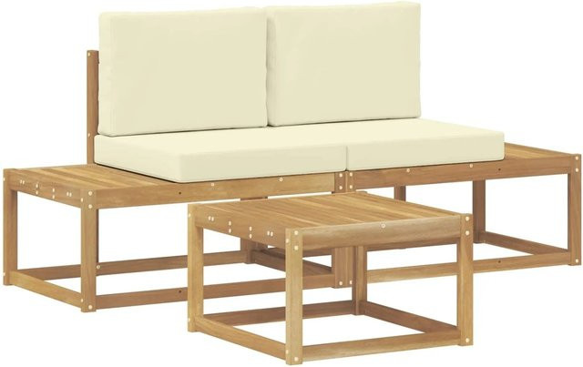 vidaXL Outdoor-Sofagarnitur aus Akazienholz mit 2er-Sofa, Couchtisch und Kissen in Weiß und Beige - Bild 1