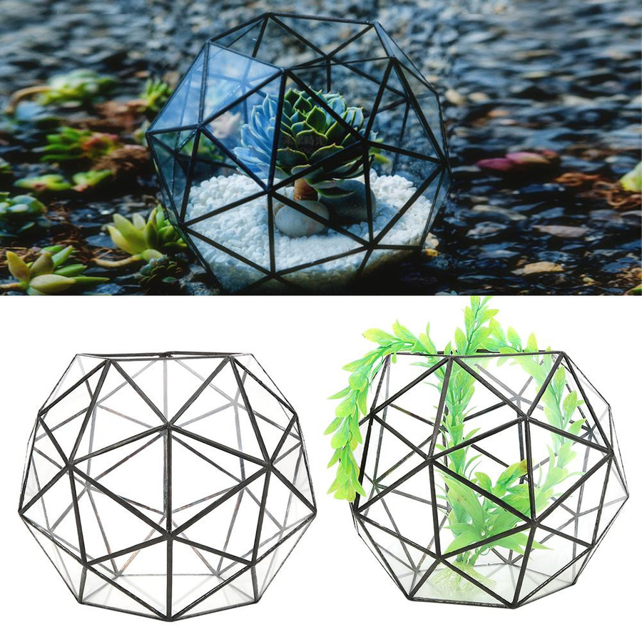 Nensit Geometrischer Blumentopf aus Glas und Metall, transparent, quadratisch, Höhe: 23,0 cm, Breite: 23,0 cm, Tiefe: 19,0 cm - Bild 2