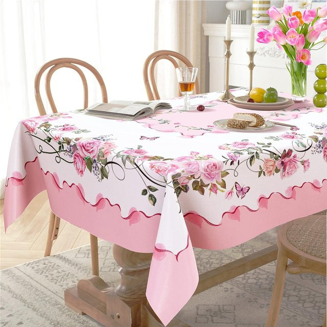 JINGYUE Pet Tischdecke mit Lamm- und Blumenmuster im Retro-Bauernhaus-Stil, Rosa, B/B: 152,4 x 152,4 cm - Bild 1