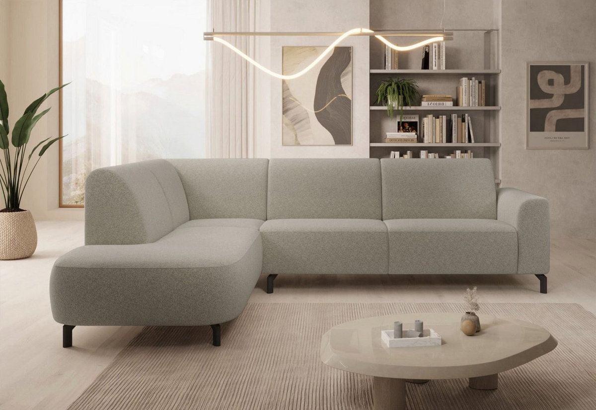 Selsey Ecksofa Lununa 4-Sitzer mit Bouclé, Metallfüßen und Wellenfederung in Graubeige, Breite: 277 cm - Bild 1