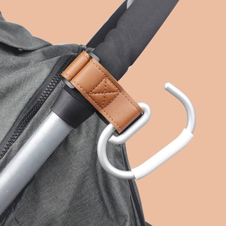 Universeller Kinderwagenhaken aus Aluminiumlegierung und Leder in Schwarz - Bild 1