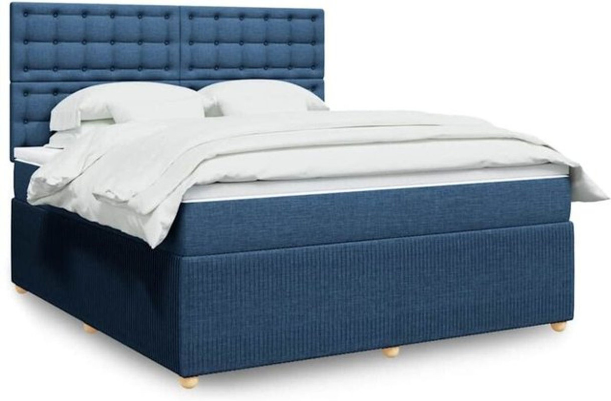 Vidaxl Boxspringbett mit Matratze in Blau und Weiß aus Stoff, B/T/H: 180 x 200 x 140,5 cm - Bild 1