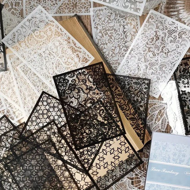 30 Stück Vintage Spitze Aufkleber in Schwarz und Weiß für DIY Tagebuch und Scrapbooking Dekoration - Bild 1