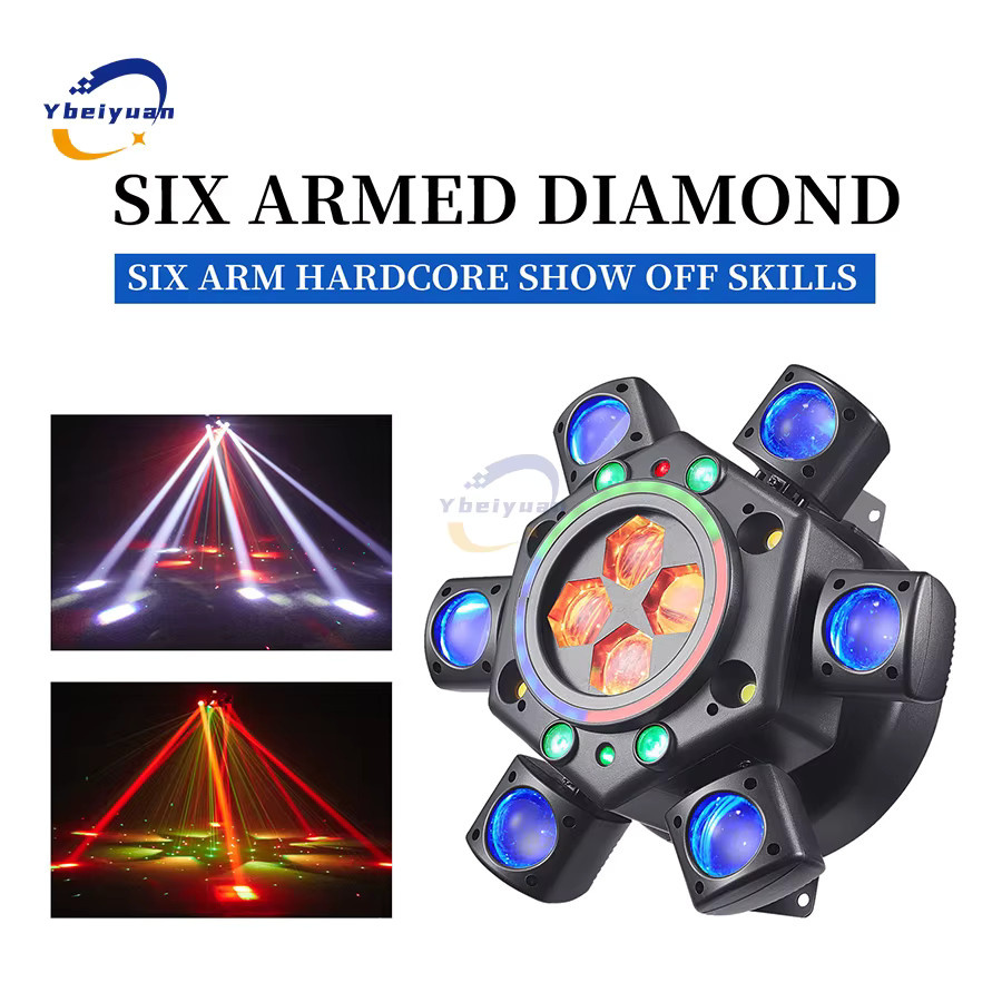 Ybeiyuan 150 W RGBW 4-in-1 LED Moving Head Bee Eye Effektlicht mit 6 Armen, DMX512 und Fernbedienung, Schwarz/Mehrfarbig - Bild 2