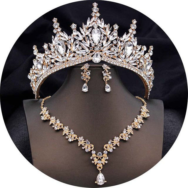 YIRAN Jewelry Schmuckset, Tiara, Choker-Halskette, Ohrringe, Kristall, Messing, grau, Damen - Bild 1