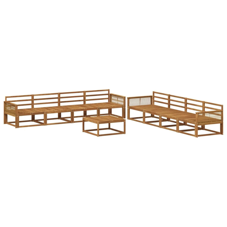 vidaXL Outdoor-Sofagarnitur aus Massivholz Akazie in Braun, 9-teiliges L-Shape Set mit Tisch und Kissen - Bild 2