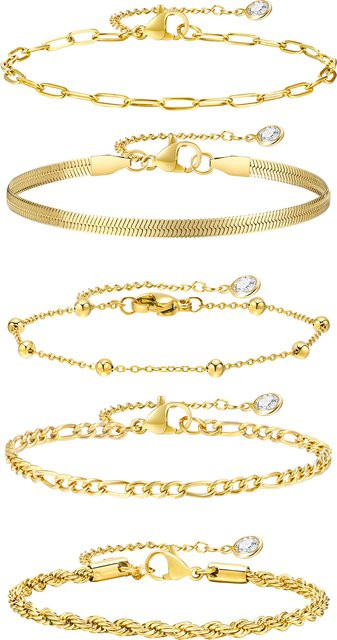 Meaeguet Armbänder, Edelstahl, vergoldet, 5 Stück, Damen - Bild 1